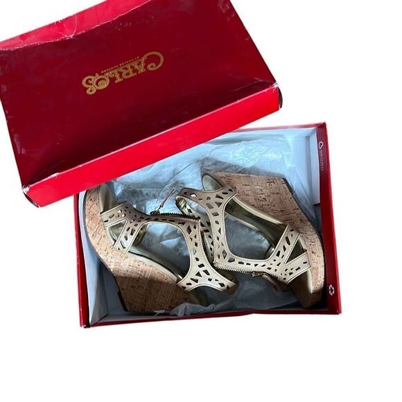 Carlos Santana NWT Cutout Geneva Cork Wedge Heel Sandals Natural Size 6.5 - Picture 1 of 8